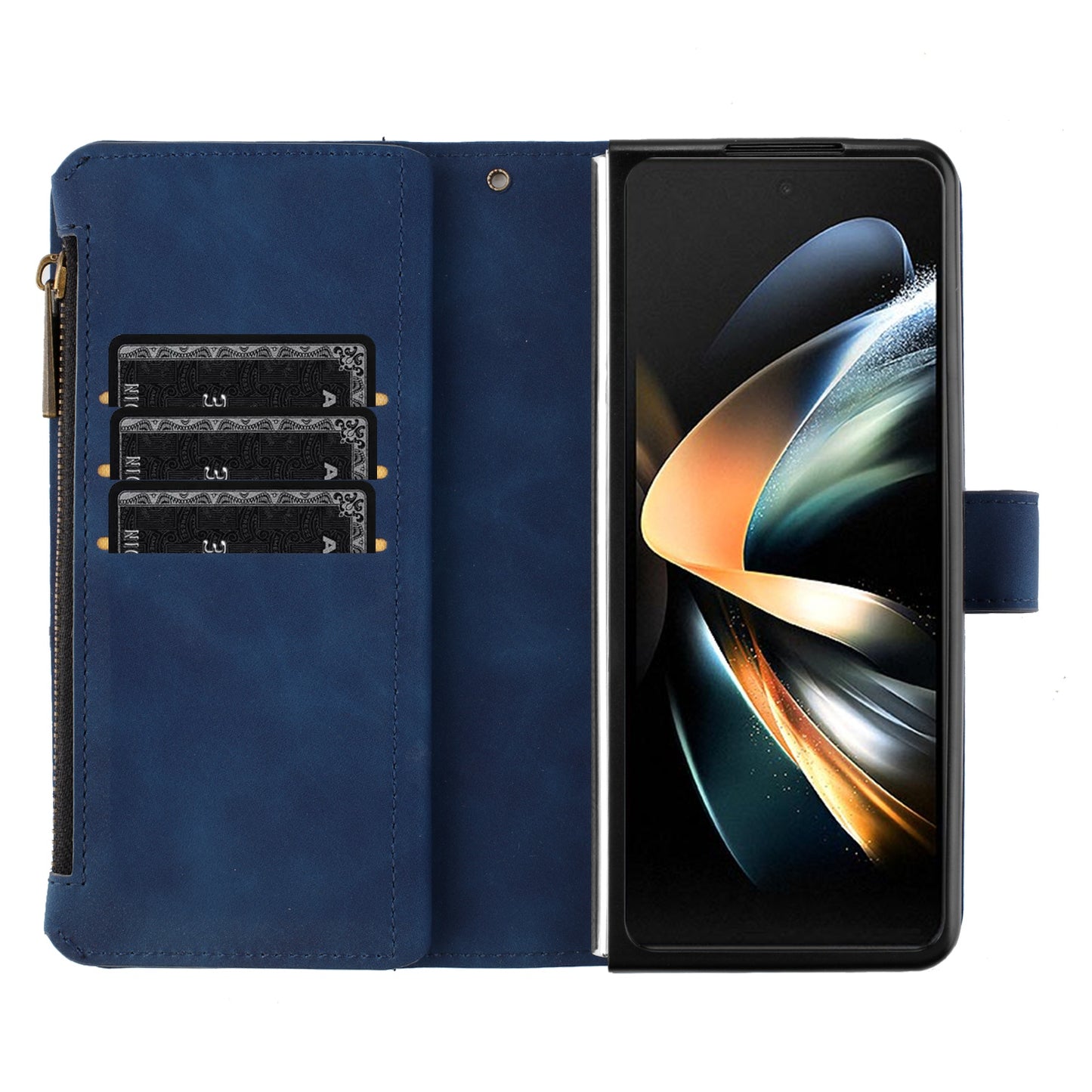 BINFEN COLOR For Samsung Galaxy Z Fold6 5G Case Zipper Pocket Wallet Leather Phone Cover - Blue
