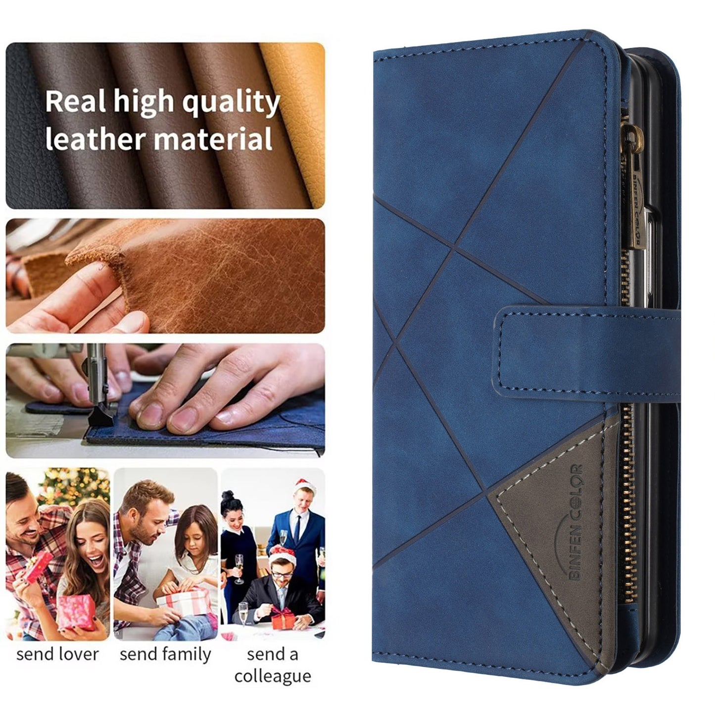 BINFEN COLOR For Samsung Galaxy Z Fold6 5G Case Zipper Pocket Wallet Leather Phone Cover - Blue