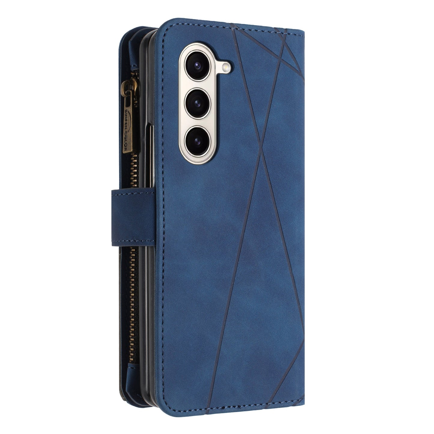 BINFEN COLOR For Samsung Galaxy Z Fold6 5G Case Zipper Pocket Wallet Leather Phone Cover - Blue