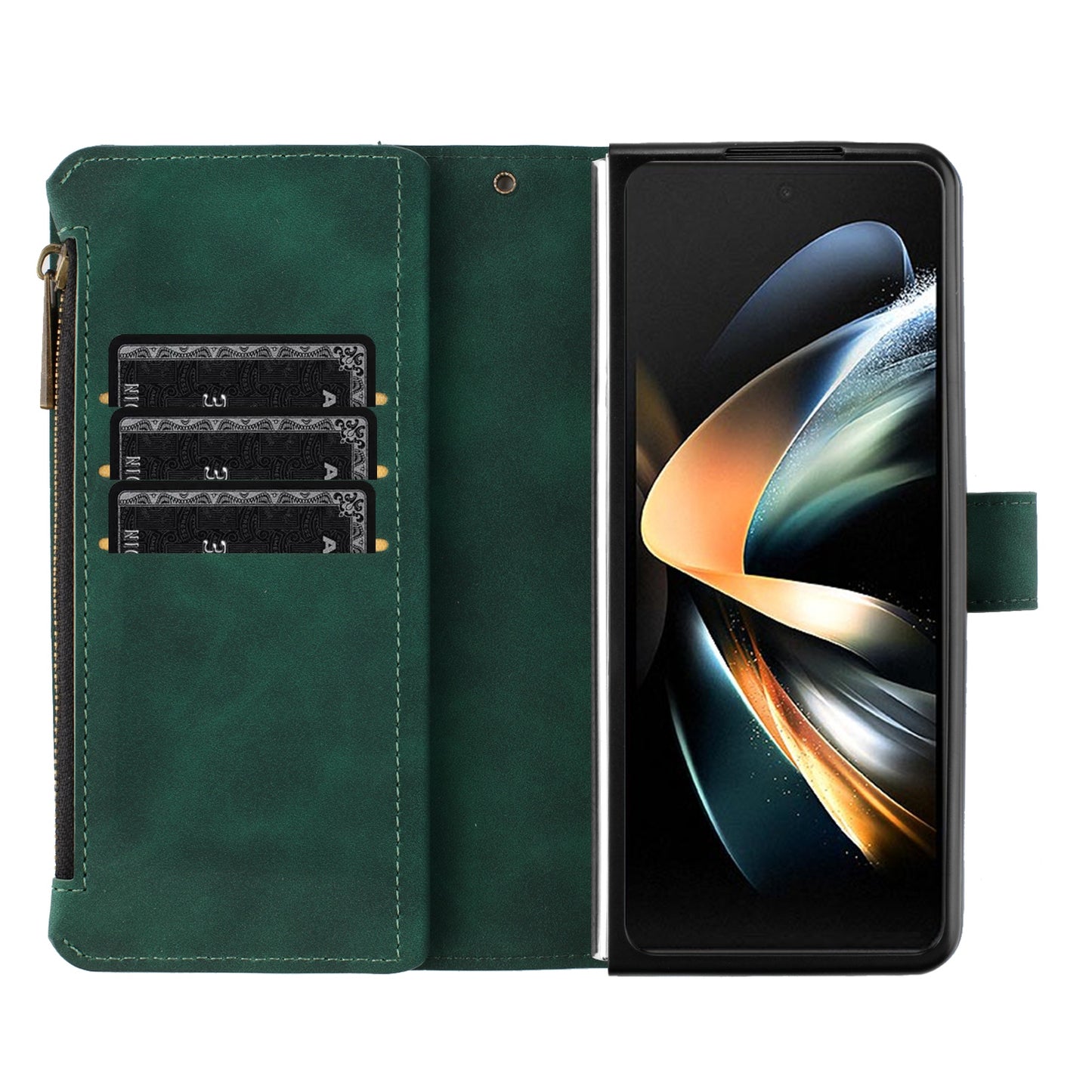 BINFEN COLOR For Samsung Galaxy Z Fold6 5G Case Zipper Pocket Wallet Leather Phone Cover - Green
