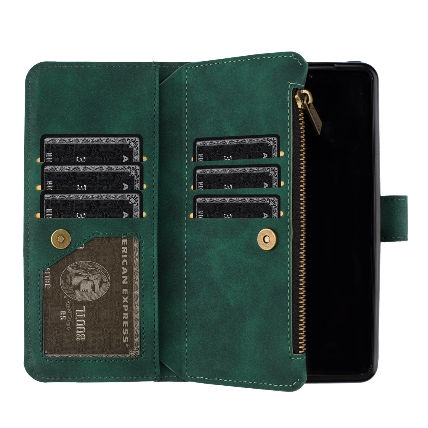 BINFEN COLOR For Samsung Galaxy Z Fold6 5G Case Zipper Pocket Wallet Leather Phone Cover - Green