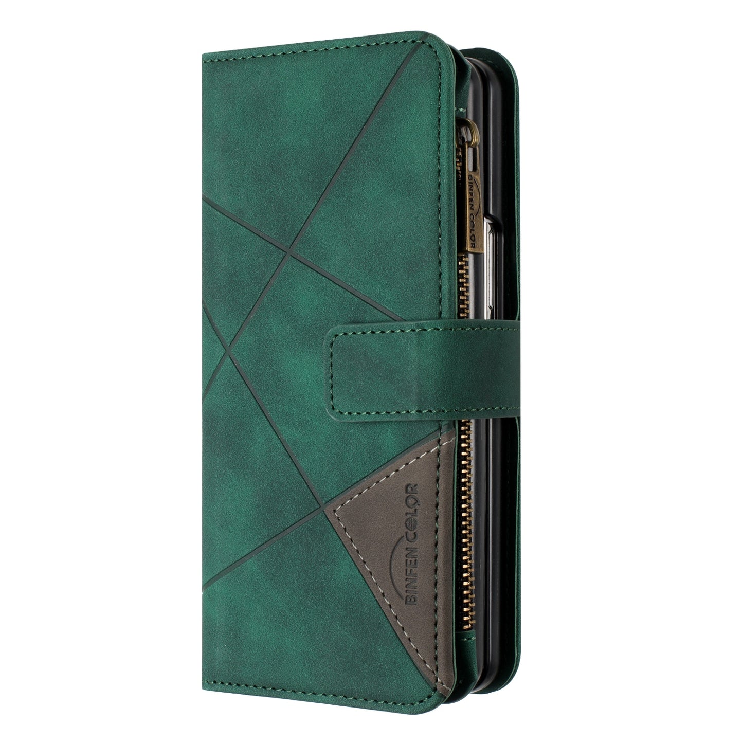 BINFEN COLOR For Samsung Galaxy Z Fold6 5G Case Zipper Pocket Wallet Leather Phone Cover - Green