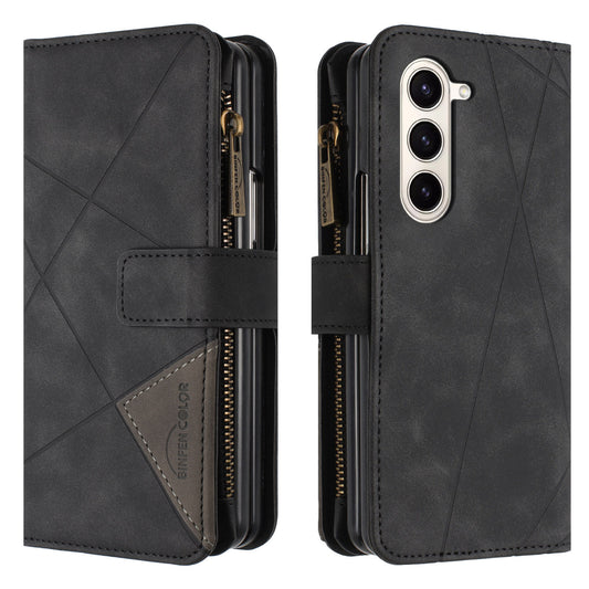 BINFEN COLOR For Samsung Galaxy Z Fold6 5G Case Zipper Pocket Wallet Leather Phone Cover - Black