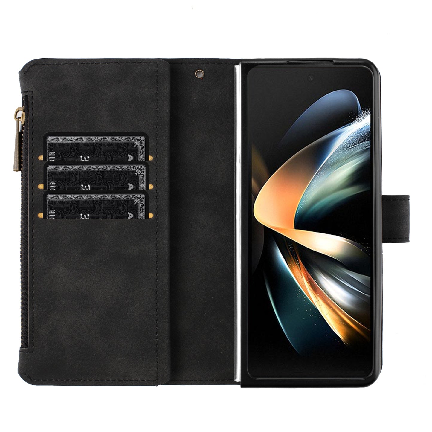 BINFEN COLOR For Samsung Galaxy Z Fold6 5G Case Zipper Pocket Wallet Leather Phone Cover - Black