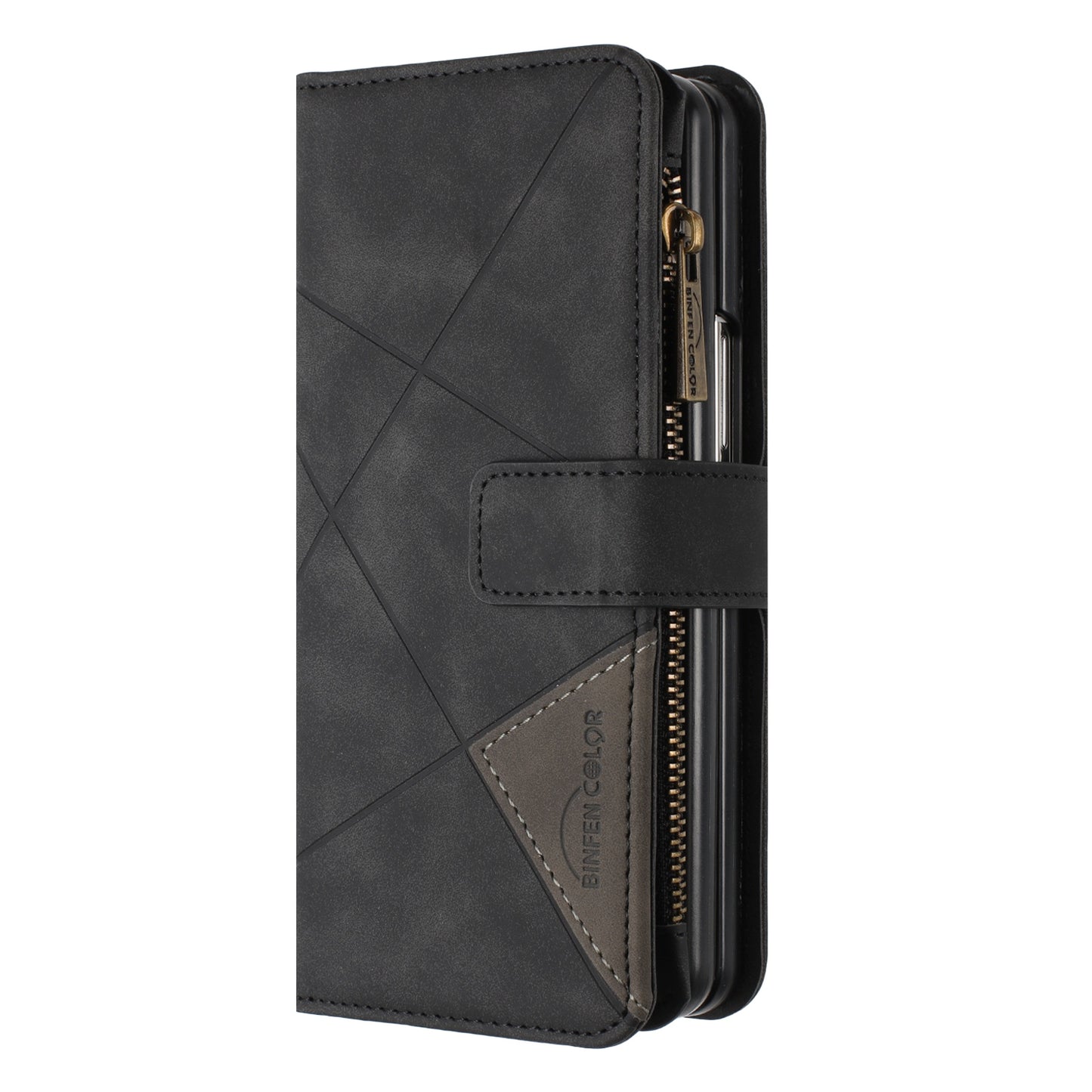BINFEN COLOR For Samsung Galaxy Z Fold6 5G Case Zipper Pocket Wallet Leather Phone Cover - Black