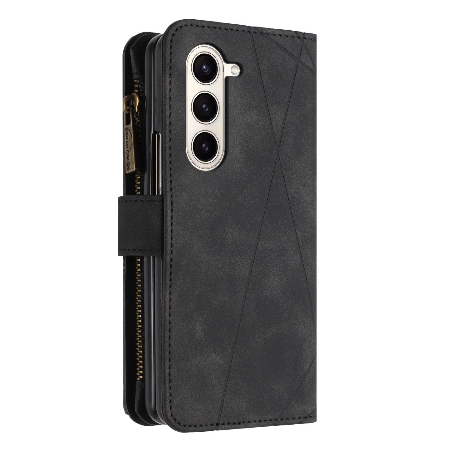 BINFEN COLOR For Samsung Galaxy Z Fold6 5G Case Zipper Pocket Wallet Leather Phone Cover - Black