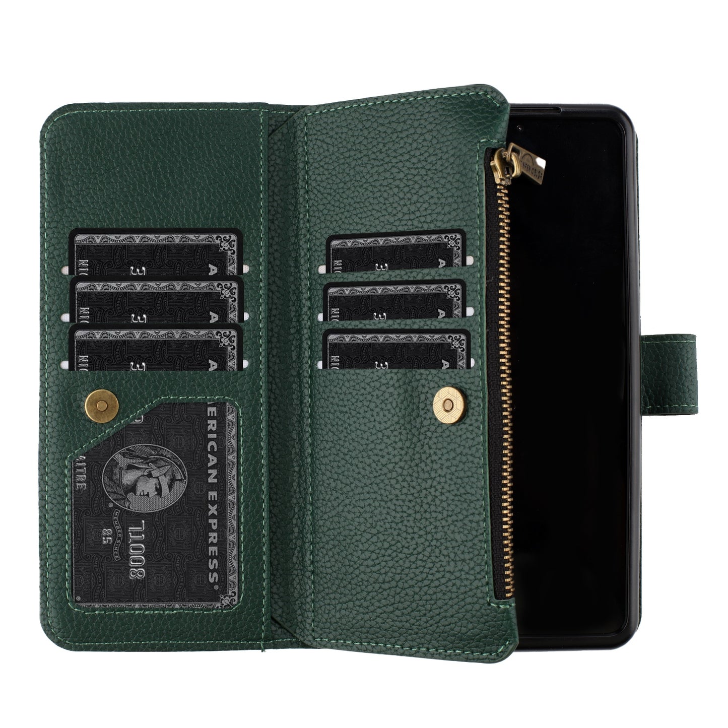 BINFEN COLOR For Samsung Galaxy Z Fold6 5G Case PU Leather Litchi Texture Zipper Phone Cover - Green