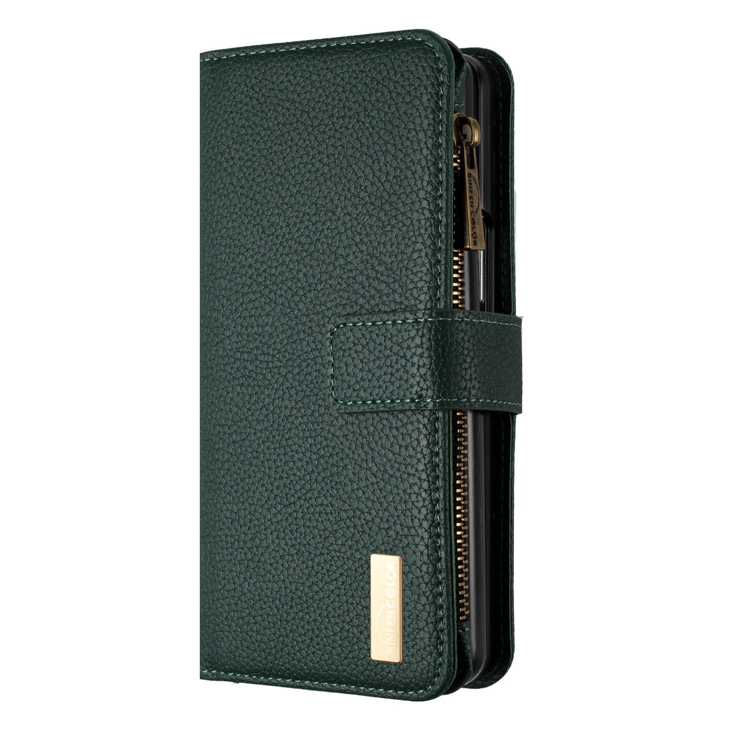 BINFEN COLOR For Samsung Galaxy Z Fold6 5G Case PU Leather Litchi Texture Zipper Phone Cover - Green