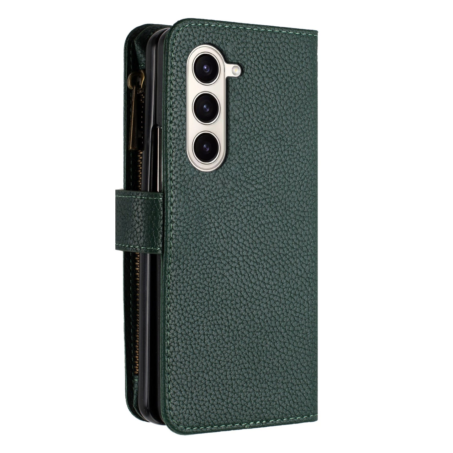 BINFEN COLOR For Samsung Galaxy Z Fold6 5G Case PU Leather Litchi Texture Zipper Phone Cover - Green