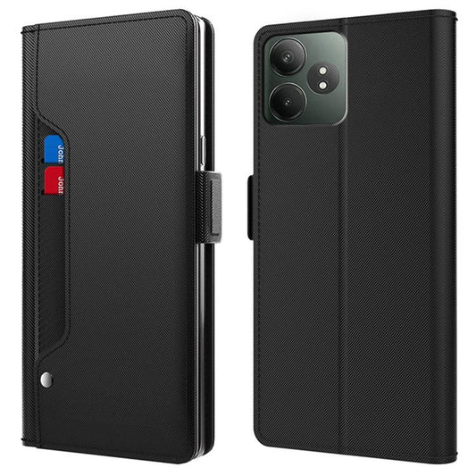 For Realme GT Neo6 SE 5G / Neo6 5G Case Card Holder Mirror Leather Phone Cover - Black