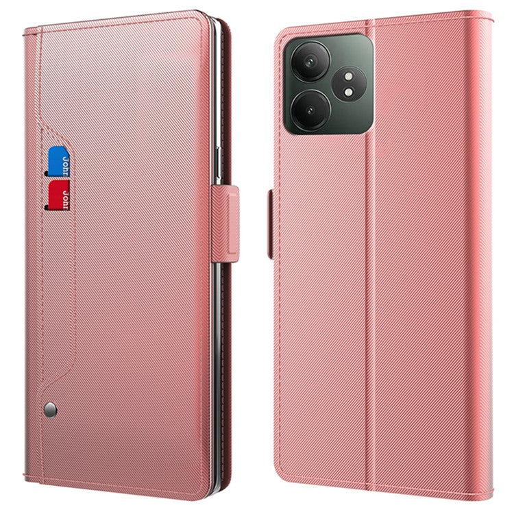For Realme GT Neo6 SE 5G / Neo6 5G Case Card Holder Mirror Leather Phone Cover - Rose Gold