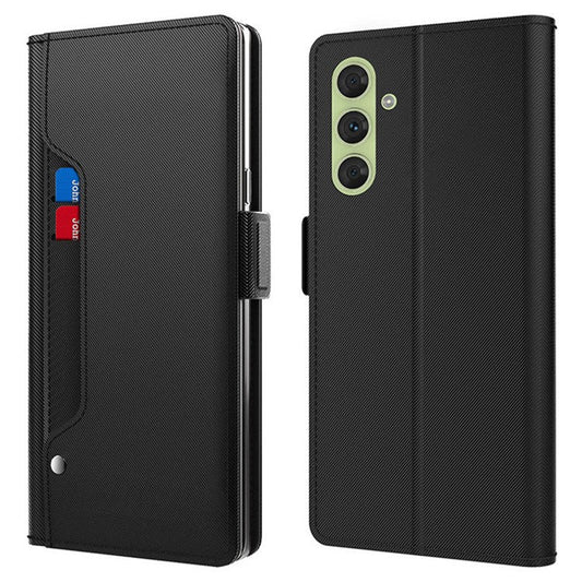 For Samsung Galaxy M55 5G / F55 5G / C55 5G Mirror Case PU Leather Flip Phone Cover with Card Slot - Black