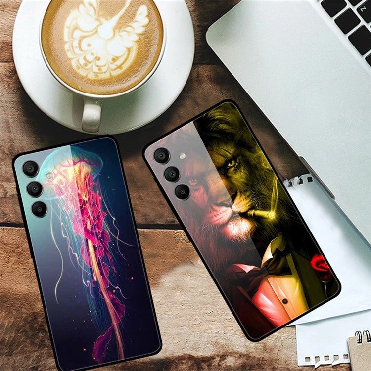 For Samsung Galaxy A15 4G / 5G Case Pattern Design Anti-Scratch Tempered Glass Phone Cover - Blue Fish