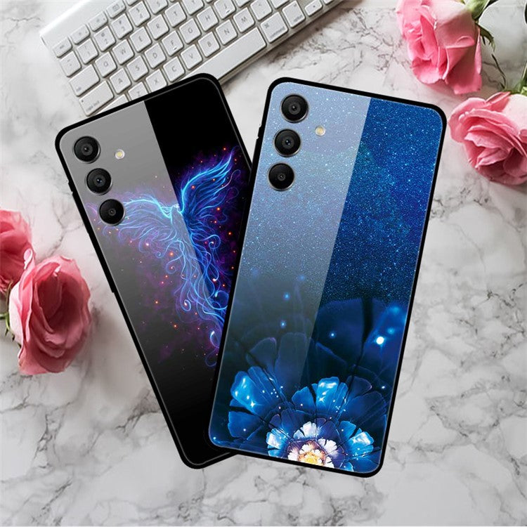 For Samsung Galaxy A15 4G / 5G Case Pattern Design Anti-Scratch Tempered Glass Phone Cover - Blue Fish