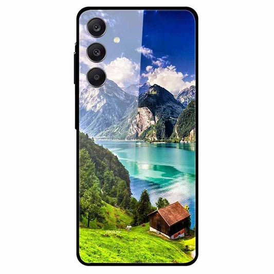 For Samsung Galaxy A25 5G (Global) (161.0 x 76.5 x 8.3mm) Case Pattern Tempered Glass Phone Cover - Green Mountain Cabin