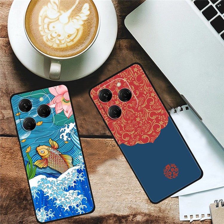 For TECNO Spark 20 Pro Case TPU Phone Cover Art Aesthetic Pattern - Ancient Tower with Fish