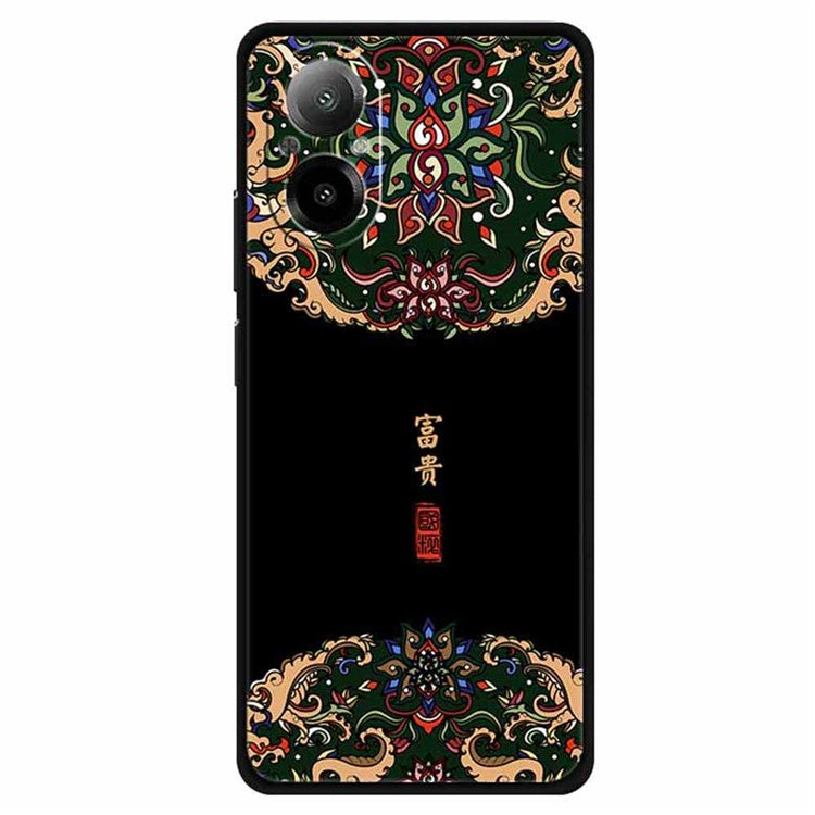 For Realme C67 4G Case Soft TPU Phone Cover Ethnic Pattern Printing - Wealthy / Black