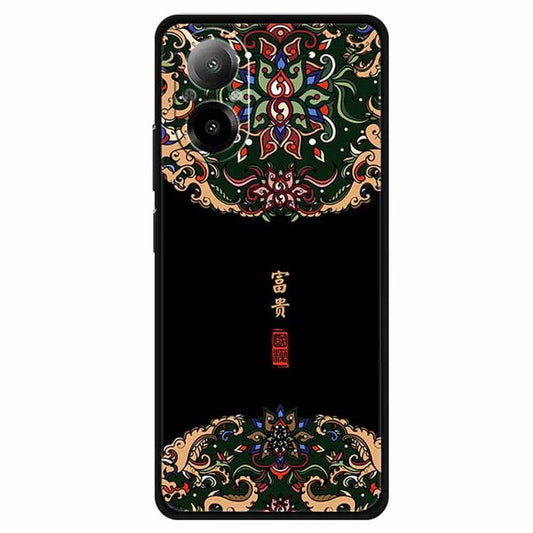 For Realme C67 4G Case Soft TPU Phone Cover Ethnic Pattern Printing - Wealthy / Black