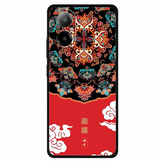For Realme C67 4G Case Soft TPU Phone Cover Ethnic Pattern Printing - Richness / Red