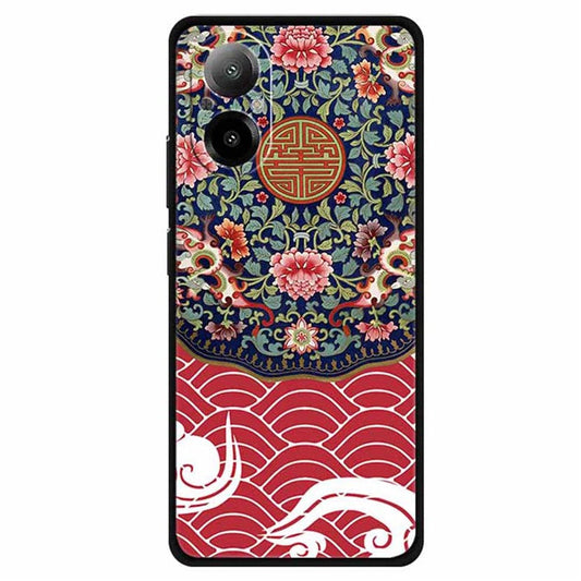 For Realme C67 4G Case Soft TPU Phone Cover Ethnic Pattern Printing - Floral Cluster / Dragon