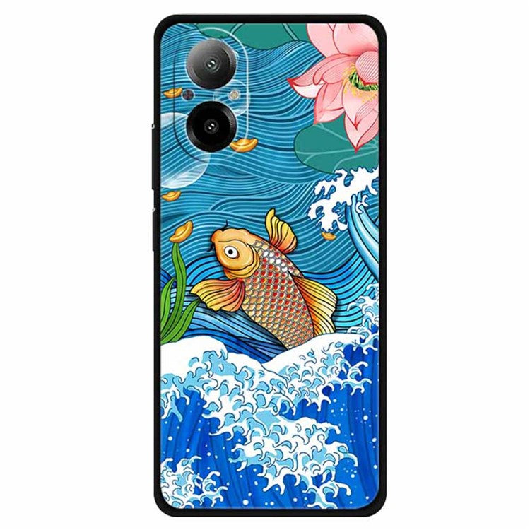 For Realme C67 4G Case Soft TPU Phone Cover Ethnic Pattern Printing - Golden Carp Surfing