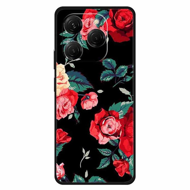 For TECNO Spark 20 Pro Case Pattern Slim Shockproof Back TPU Cover - Black / Rose