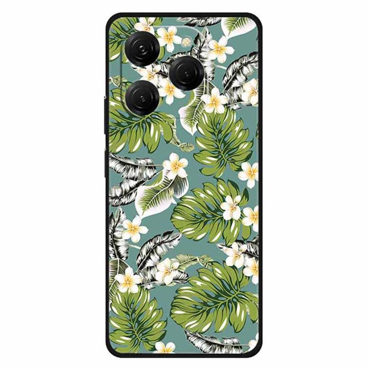 For TECNO Spark 20 Pro Case Pattern Slim Shockproof Back TPU Cover - Plantain Leaf+Gold Flower