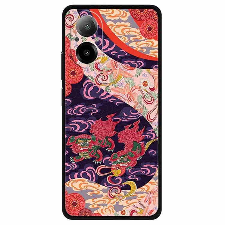 For Realme C67 4G Case Anti-scratch Pattern Printing Soft TPU Phone Cover - Dual Lions in Clouds