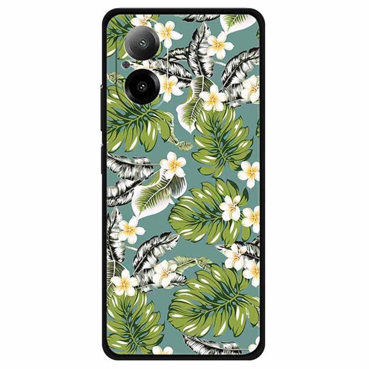For Realme C67 4G Case Anti-scratch Pattern Printing Soft TPU Phone Cover - Plantain Leaf+Gold Flower