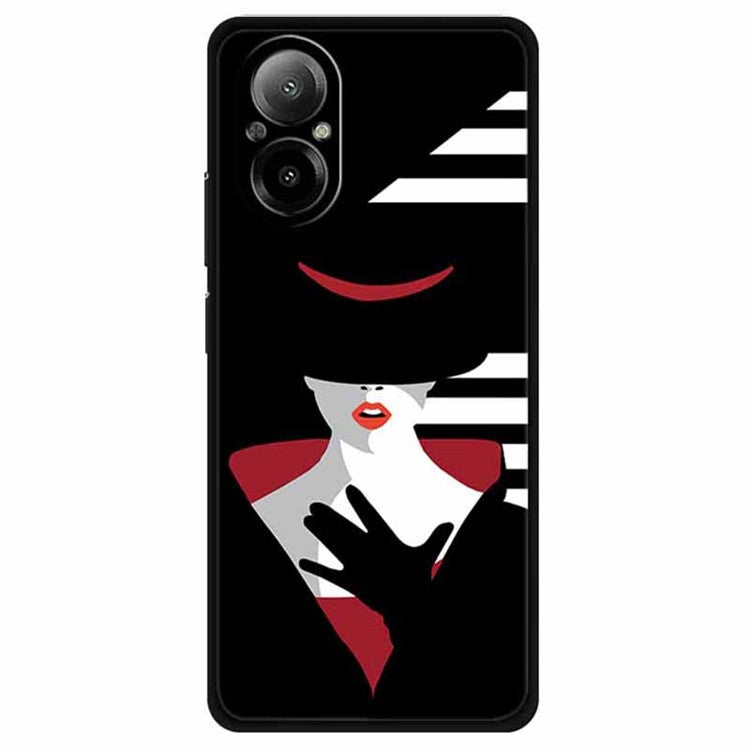 For Realme C67 4G Case Anti-scratch Pattern Printing Soft TPU Phone Cover - Lady in Black Hat