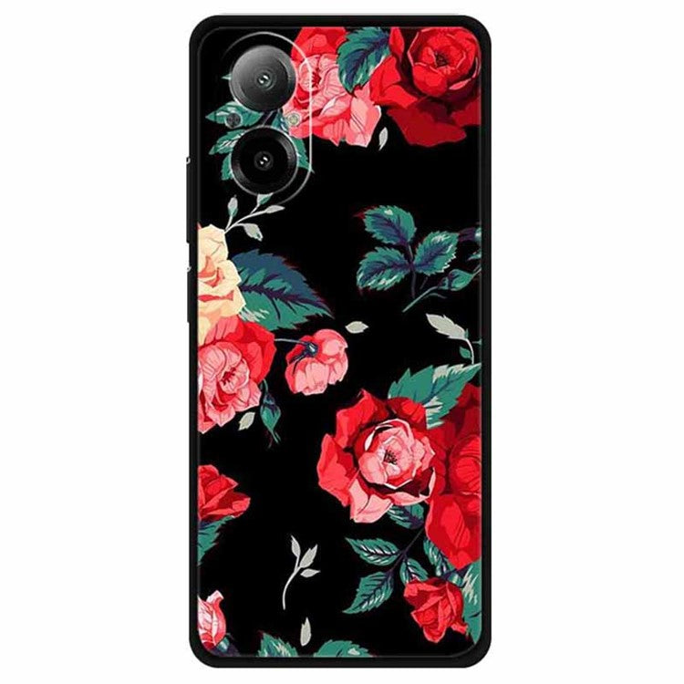 For Realme C67 4G Case Anti-scratch Pattern Printing Soft TPU Phone Cover - Black / Rose