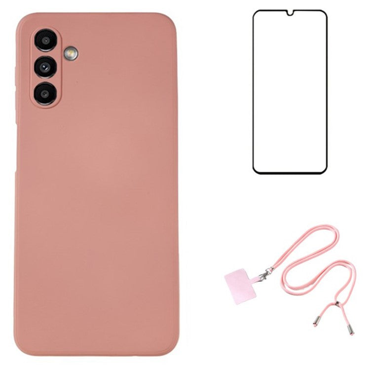 WANLONFENG RB1 Series For Samsung Galaxy A13 5G Case Soft TPU Phone Cover with Tempered Glass Film -  Pink