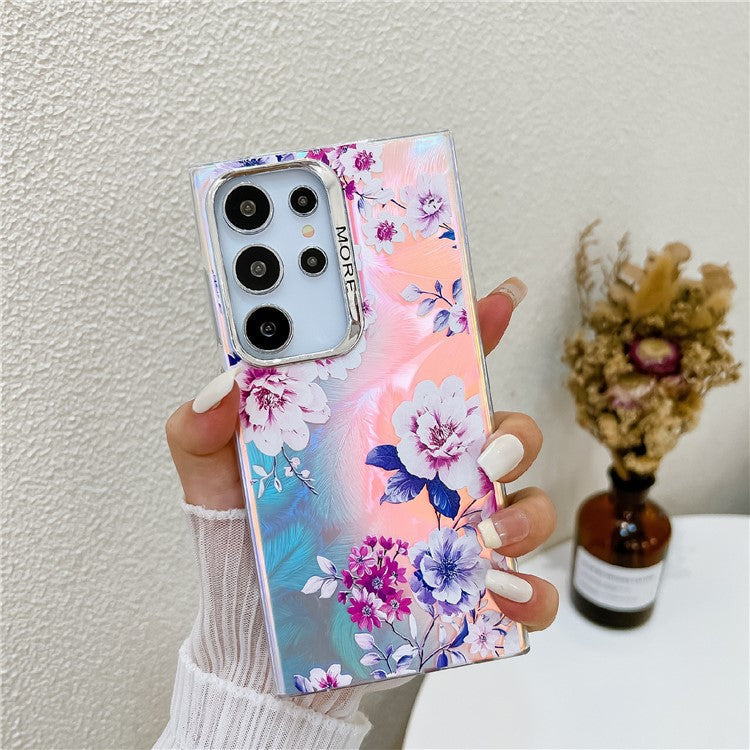 For Samsung Galaxy S24 Ultra Cell Phone Cases Electroplated Laser Flower Pattern PC+TPU Cover - AH11