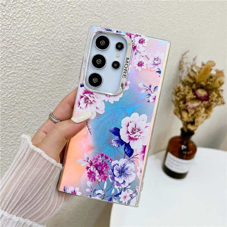 For Samsung Galaxy S24 Ultra Cell Phone Cases Electroplated Laser Flower Pattern PC+TPU Cover - AH11