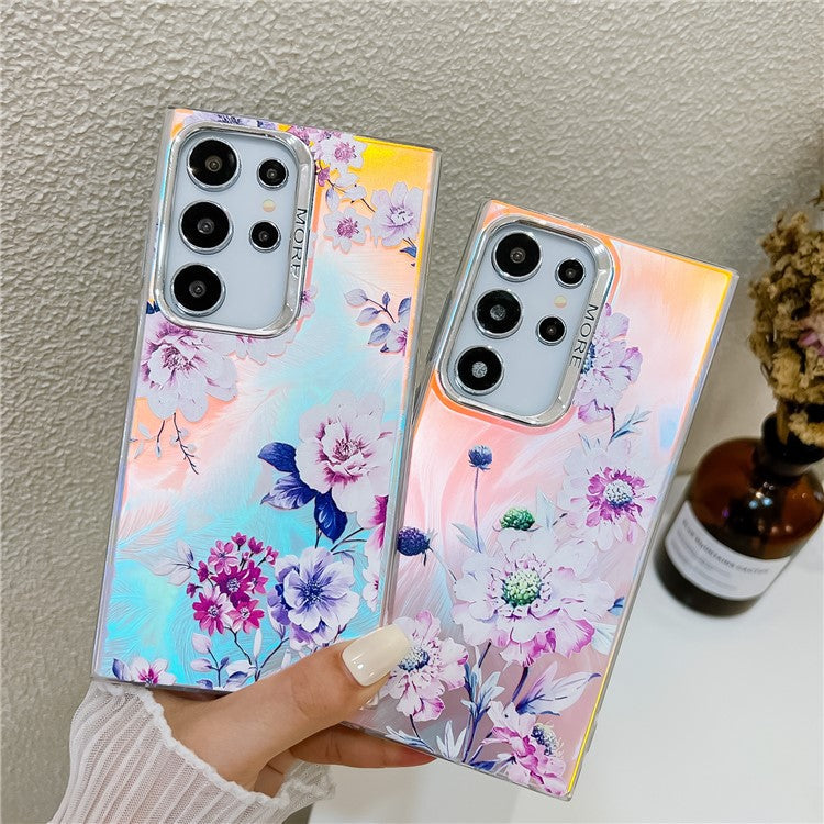For Samsung Galaxy S24 Ultra Cell Phone Cases Electroplated Laser Flower Pattern PC+TPU Cover - AH11