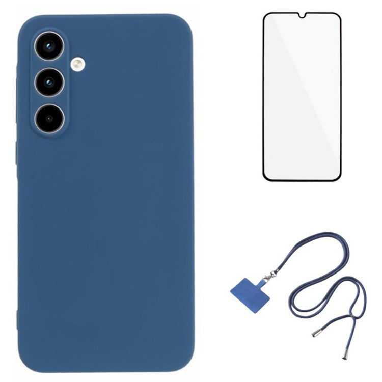 WANLONFENG RB1 Series For Samsung Galaxy A15 4G / 5G TPU Case Screen Protector Lanyard 3-in-1 Set - Sapphire