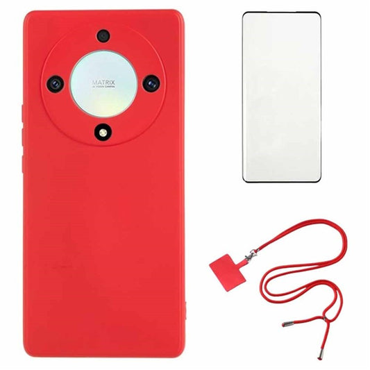 WANLONFENG RB1 Series For Honor X40 5G / X9a 5G Phone TPU Case with Lanyard and Screen Film -  Red