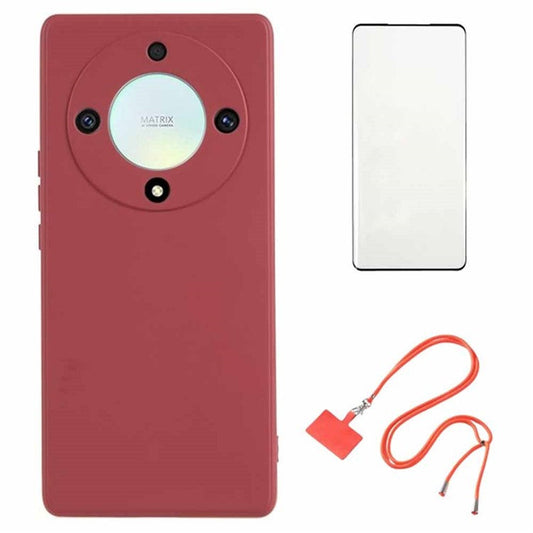 WANLONFENG RB1 Series For Honor X40 5G / X9a 5G Phone TPU Case with Lanyard and Screen Film -  Hawthorn Red