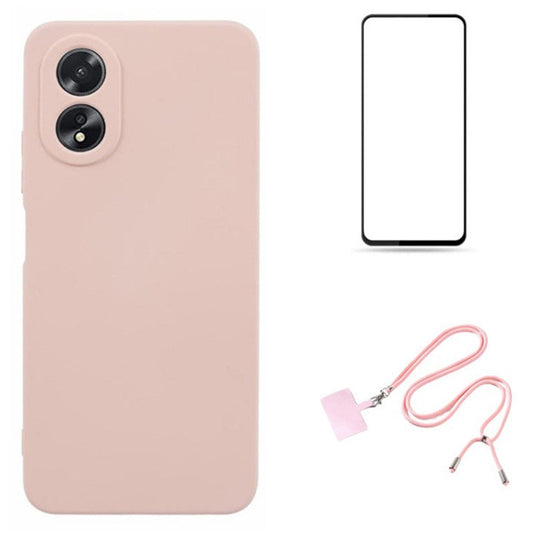 WANLONFENG RB1 Series For Oppo A58 4G Case TPU Cover with Screen Protector+Lanyard Accessories Kit  - Pink