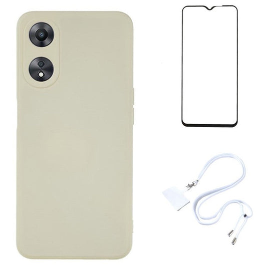 WANLONFENG RB1 Series For Oppo A58 5G TPU Phone Case Screen Film+Lanyard 3-in-1 - White
