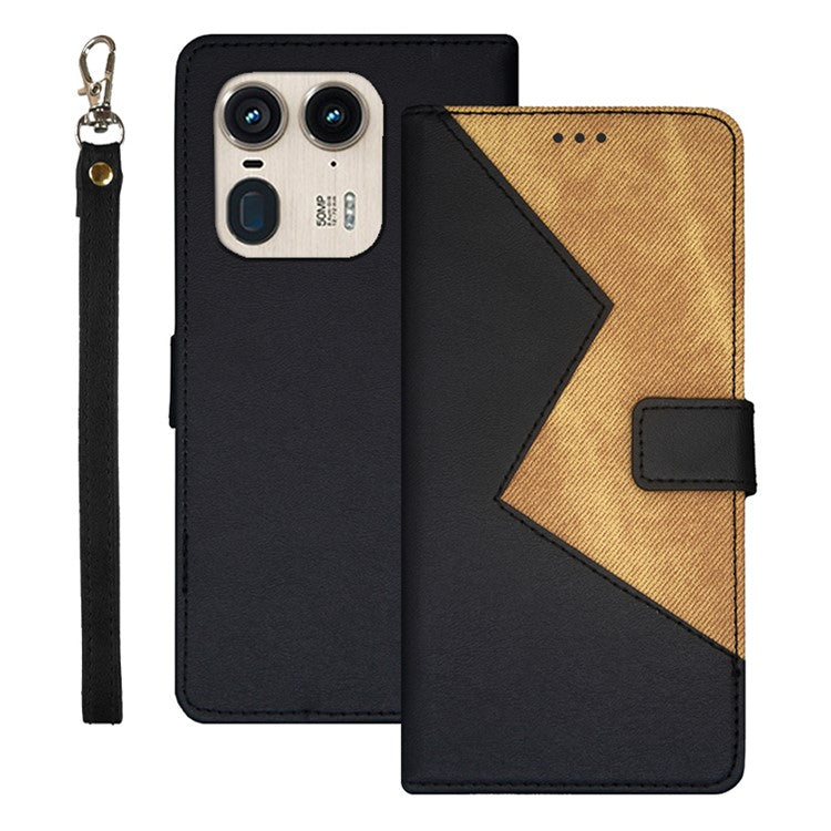 IDEWEI For Motorola Edge 50 Ultra 5G / Moto X50 Ultra 5G Case PU Leather Card Holder Splicing Color Phone Cover - Black
