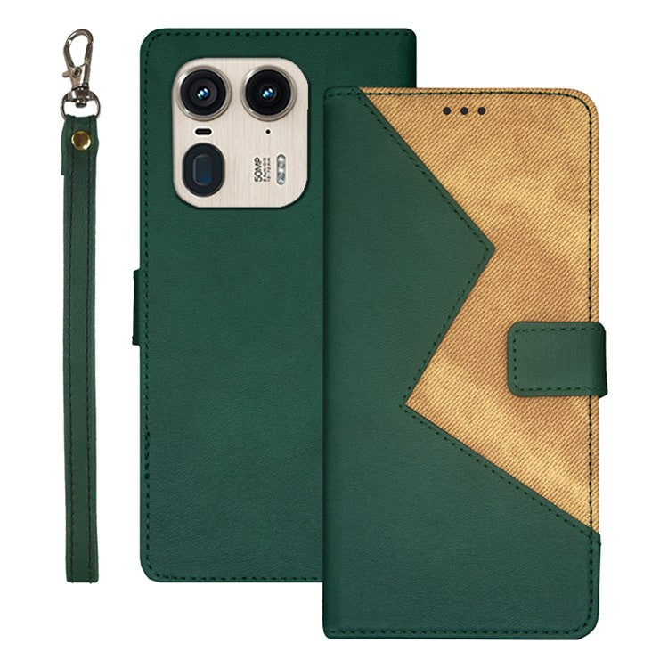 IDEWEI For Motorola Edge 50 Ultra 5G / Moto X50 Ultra 5G Case PU Leather Card Holder Splicing Color Phone Cover - Green