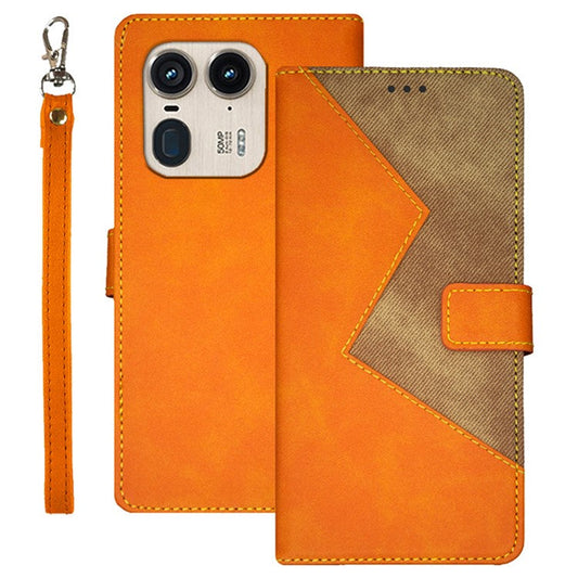IDEWEI For Motorola Edge 50 Ultra 5G / Moto X50 Ultra 5G Case PU Leather Card Holder Splicing Color Phone Cover - Yellow