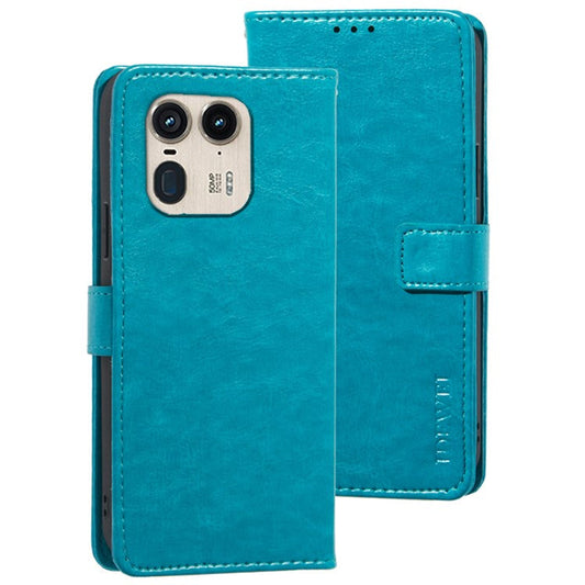 IDEWEI For Motorola Edge 50 Ultra 5G / Moto X50 Ultra 5G Leather Case Phone Wallet Cover Crazy Horse Texture - Sky Blue