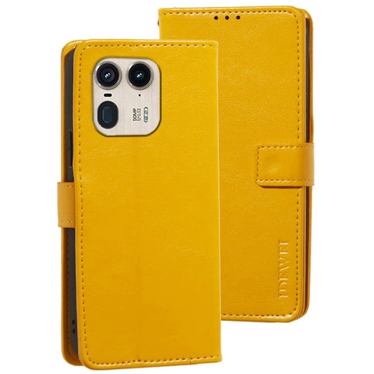 IDEWEI For Motorola Edge 50 Ultra 5G / Moto X50 Ultra 5G Leather Case Phone Wallet Cover Crazy Horse Texture - Yellow