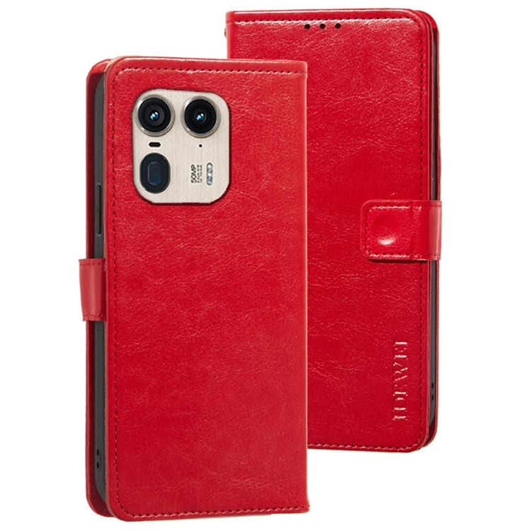 IDEWEI For Motorola Edge 50 Ultra 5G / Moto X50 Ultra 5G Leather Case Phone Wallet Cover Crazy Horse Texture - Red