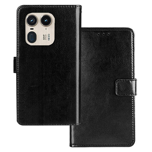 IDEWEI for Motorola Edge 50 Ultra 5G / Moto X50 Ultra 5G Phone Case Crazy Horse Texture Leather Flip Cover - Black