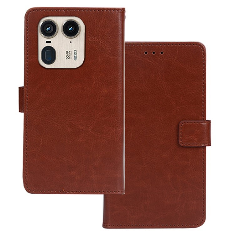 IDEWEI for Motorola Edge 50 Ultra 5G / Moto X50 Ultra 5G Phone Case Crazy Horse Texture Leather Flip Cover - Brown