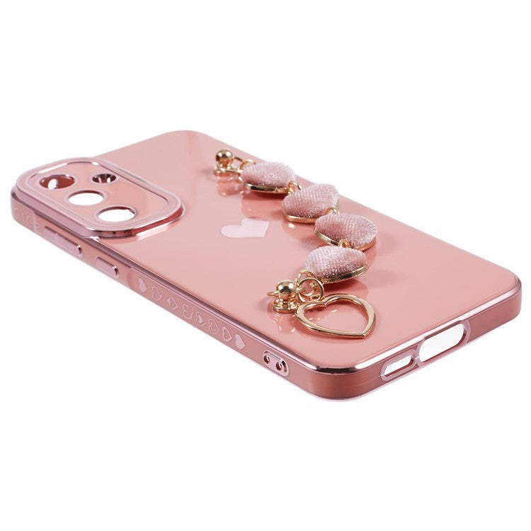 For Samsung Galaxy A14 5G / 4G Phone Case Electroplating Soft TPU Back Cover with Heart Chain Strap - Pink