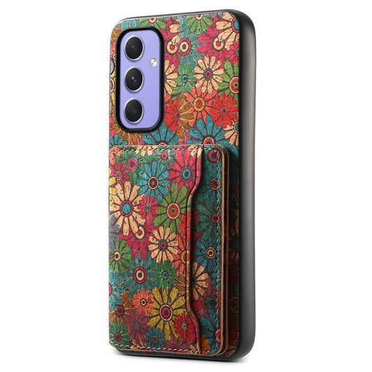 For Samsung Galaxy A55 5G Kickstand Cases Floral Pattern PU+TPU+PC Phone Cover Card Holder - Spring / Green